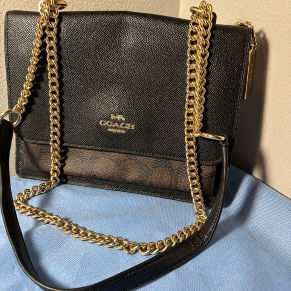 Coach Klare Crossbody Bag in Signature Canvas Gold Walnut Black Monogram